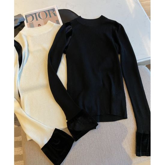 12.21.2023 P260 New Autumn and Winter New 100% Wool Made in Minimalist Style Versatile Spliced Velvet Fabric Sleeves with Micro Flare Design Soft and Comfortable Touch, Not Tied to the Body, Black, White, Gray