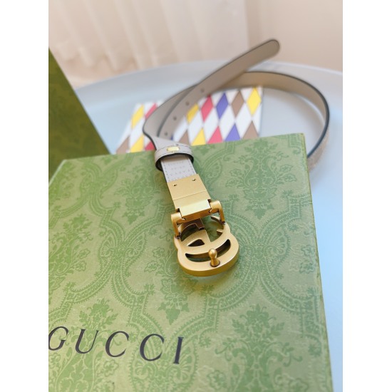 Gucci 659418 FABY3 Fine Beige Supreme PVC Old Flower Imported Calfskin Apricot Bottom Width 2.0cm Vintage GG Swivel Buckle Double Sided/Cuttable