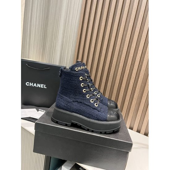 2023.12.19 2023 Thick soled new Chanel motorcycle boots,, ⭐ 1:1 development for cabinet packaging, small stature benefits, 5cm heel height, electrical hardware letters, super comfortable on the feet, full of girlish feeling Fabric: original customized woo