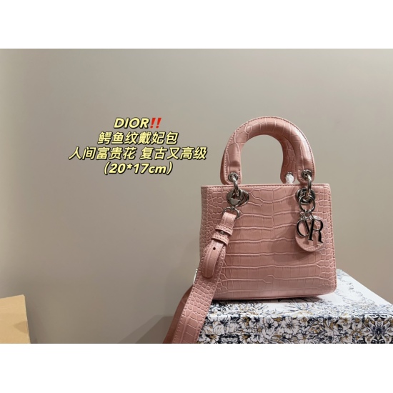 2023.10.07 P215 folding box ⚠ Size 20.17 Dior crocodile patterned Princess Dai bag is a luxurious and beautiful lady bag with a retro and high-end design