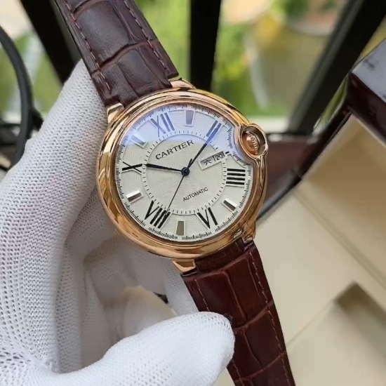 20240408 480. 【 Simple, Fashionable, Elegant, and Elegant 】 Cartier Men's Watch Fully Automatic Mechanical Movement Mineral Reinforced Glass 316L Precision Steel Case with Genuine Leather Strap New Style Business and Leisure Size: Diameter 44mm, Thickness