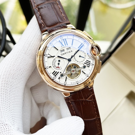 20240408 White Shell 550, Rose Gold 570. [New Design Elegant and Atmosphere] Cartier Men's Watch Fully Automatic Mechanical Movement Mineral Reinforced Glass 316L Precision Steel Case with Genuine Leather Band for Fashion, Leisure and Business Essential D