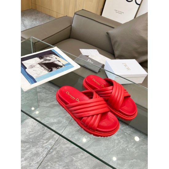 20240403 Factory Price 245 Dior High Edition Slippers, 2024 New Product Classic Purchase Level Quality, Hot selling Thick Sole Cool Slippers from Foreign Shops in Black, Red, Off White, Khaki, Pink, Blue, Upper ➕ Inner lining: Full leather. Sole: Original