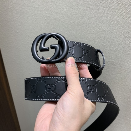 August 7, 2023: GUCCI Gucci Luxury Men's Double G Belt Buckle Classic Printed Belt Belt Belt Pure Copper Buckle Hardware Matching New Width 4.0cm