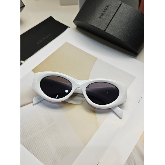 20240413 P85 PRADA Prada Oval Cat Eye Sunglasses Fashionable New Spicy Girl Retro Style UV Protection for Men and Women Outdoor Sunshade Summer Small Frame Tide