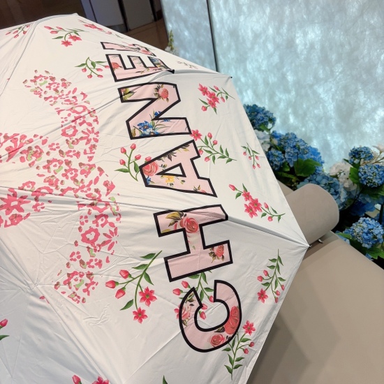 20240402 Special Approval 65 CHANEL (Chanel) Three fold Automatic Folding Sun Umbrella Selected Taiwan Imported UV Anti UV Umbrella Fabric Original Order OEM Quality 3 Colors