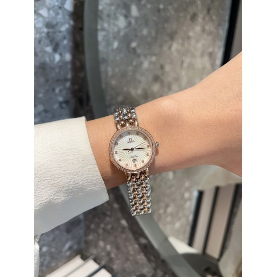 20240408 White 250 Gold 270 Diamond+30OMEGA Omega - Fashionable Women's Quartz Watch, a goddess like watch with a strong fashion design concept, imported quartz movement, top-notch coated glass mirror, multi color imported calf leather with original buckl