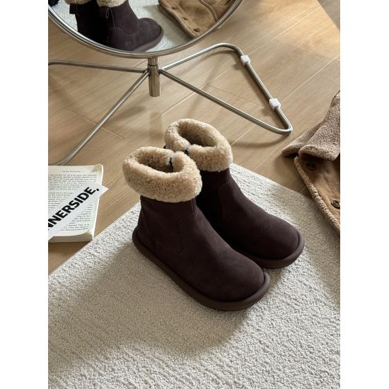 2023.12.19 UGG Women's Snow Boots Korean Handmade Sheep Roll Wool Boots Meilard Color Girl's Dream Love Boots Martin Boots~Fully handmade top layer cow suede lining with Teddy Sheep Roll Wool matching for a super autumn and winter atmosphere Three color S