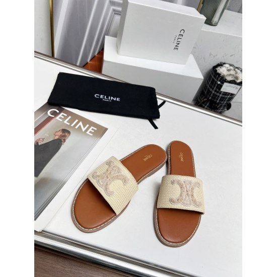 20240403 [Celebration] [Celebration] The new CELlNE grass woven flat bottomed mop, size 35-43, comfortable and casual to wear, 5 ⃣ Available in color, essential for summer breathability, priced at 180 yuan