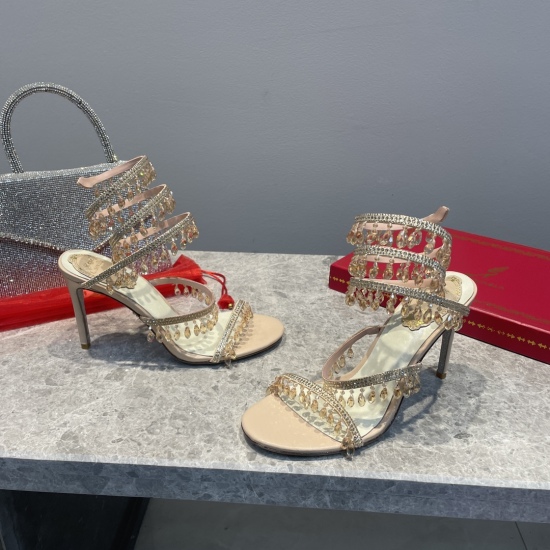 20240407 330 Rene Caovilla RC High Edition Spring/Summer Pop Red Collection, Charming and Gorgeous ✨ Top quality hard goods, CLEO crystal lighting style sandals, annual heavyweight town store boutique! Crystal strap high heels are out of stock globally, w