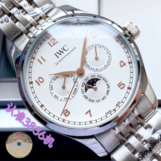 20240408 White shell 480, rose gold 500. Universal IWC ‼️ Portuguese series, model: IW344202. Schaffhausen - Swiss watchmaker Schaffhausen IWC Universal Watch adds a 42mm diameter watch to its IWC Portugal series perpetual calendar watch, with small dials