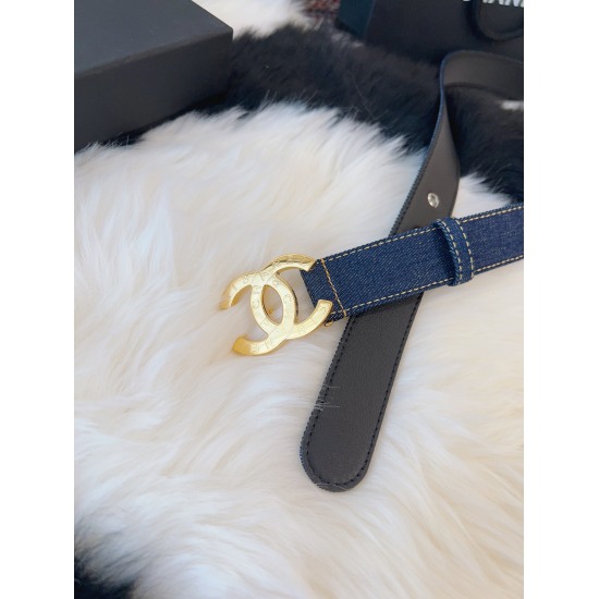 2023.12.14 Early Spring Show Style # Chanel Belt Classic Cowboy Blue Cloth Belt # # Simple Waist Fold Versatile Hardware Retro Personalized Cloth Jin Belt 30mm Authentic Size Tomato Belt
