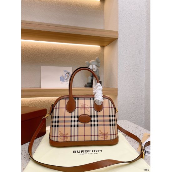 2023.11.17 190BURBERRY (original order) Burberry Counter Classic Shell Bag Practical and Durable Canvas Plaid Shell Bag Made of Jute and Cotton Blended Material ✌️ Waterproof linen top leather handle essential for all seasons, including Lin Xinru and othe