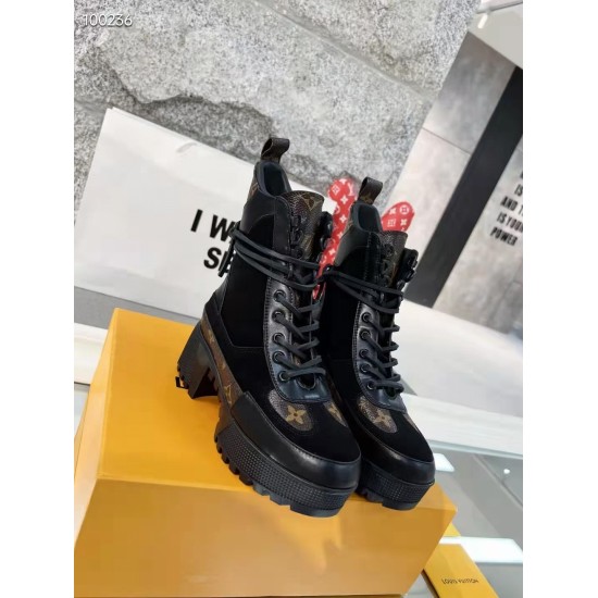 20230923 P270. Comes with full packaging! Louis Vuitton LV Women's Lace up Short Boots Full Leather Thick Heel Thick Sole Martin Boots French OEM Original 1:1 Reproduction! The material is authentic! All made of 100% genuine leather! The sole is of high-q