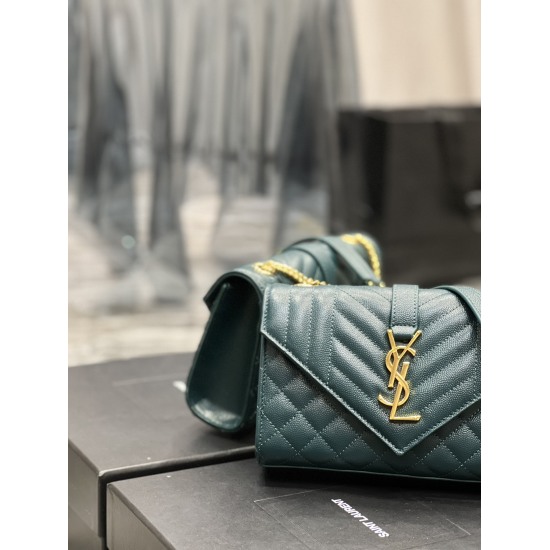 20231128 Batch: 630 # Envelope # Turquoise Green Gold Button Small Grain Embossed Quilted Pattern Genuine Leather Envelope Bag Classic is Eternal, Beautifying the Sky with V-Pattern and Diamondback Caviar Pattern, Extremely Durable, Italian Cowhide Paired