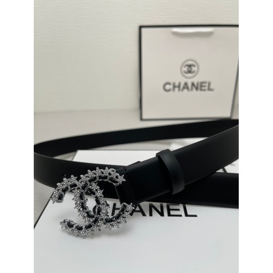 2023.12.14 [Brand] Chanel Women's Belt [Description] Double sided original leather adjustable belt, made of calf leather material, equipped with palladium gold and silver steel metal buckle, made of cowhide material, stainless steel Chanel buckle 3.0cm, m