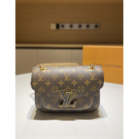 2023.10.1 p325 Guangzhou Baiyun Original Order LV PASSY Chain Bag Counter Latest Old Flower Postman Bag Flipped Chain Bag Size: 24 * 17 * 12Cm with Picture Packaging