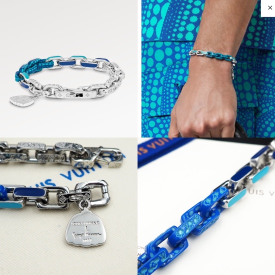 2023.07.11  Lvjia LV x YK Paradise Chain Bracelet carves Monogram pattern for rectangular metal chain link, and then uses high-tech sublimation technology to depict the symbolic pumpkin pattern of Yayoi Kusama on the enamel surface, matching with pumpkin 