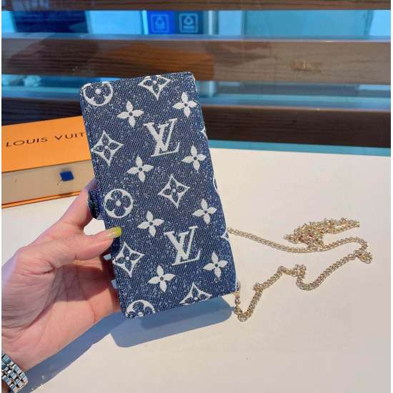 20240401 95 LV Embroidered Phone Bag, Universal, Chain Crossbody Phone Bag, Front Card Bag Zero Wallet, Push Pull Clip Suitable for Any Phone, Living in an Era where You Don't Need Cash When Going Out, This Bag Can Completely Meet Your Daily Use With Card