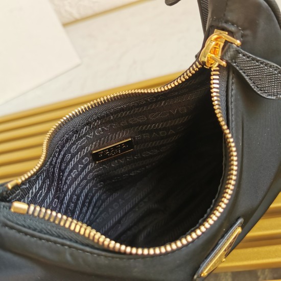 On March 12, 2024, the latest popular leather shoulder strap with gold hardware Hobo bag and women's nylon shoulder bag from 360 Extra Class 460 Prada, model: 1NE204, is made of imported original parachute fabric, hand held cross grain cowhide, lightweigh