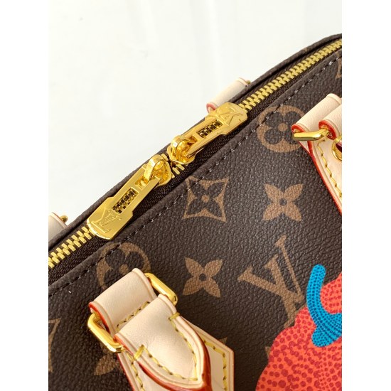 20231125 P540 [Exclusive Live Shot M46469] The LV x YK Speed Bandoulire 20 handbag embraces the pumpkin theme of the Louis Vuitton x Kusama collaboration series, depicting a psychedelic pumpkin pattern on the surface of Monogram canvas, relaying the class