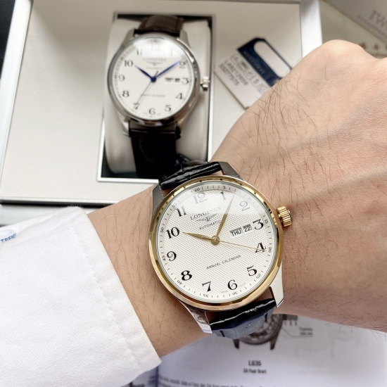 20240408 White shell 450, Gold shell 470, Steel strip+20. 【 Classic Upgrade Elegant Hot Selling 】 Longines Men's Watch Fully Automatic Mechanical Movement Mineral Reinforced Glass 316L Precision Steel Case with Genuine Leather Strap for Minimalist Style B