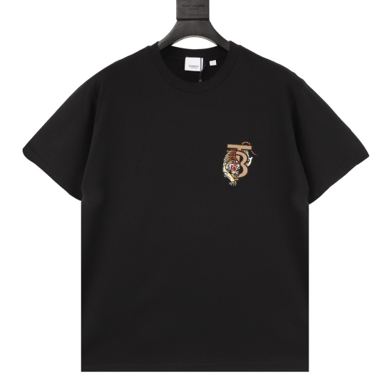 20240405 130 Burberry/Burberry Year of the Tiger limited edition tiger embroidered short sleeved T-shirt made of 50S double stranded full silk cotton, paired with 32S, 22 threads; Paired with custom woven plaid fabric, containing 97% cotton and 3% spandex