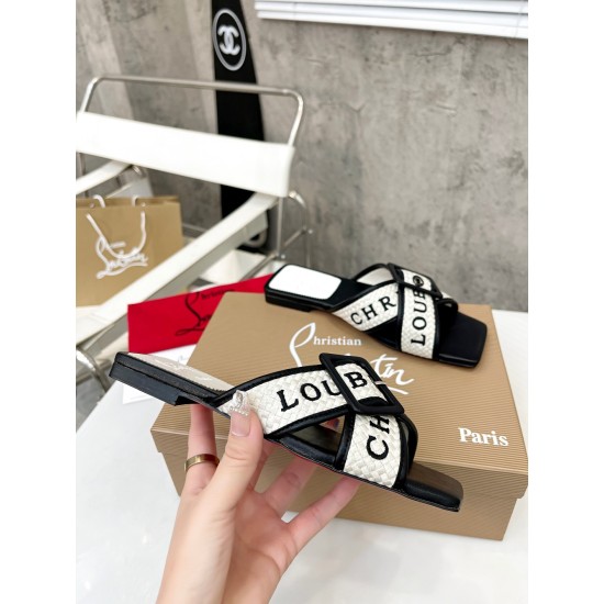 20240403 Exclusive custom factory price leather sole P: 265 Rubber sole: 180Christian Louboutin (CL) 2023 brand letter new slippers ⑤ Color selection, (black, white, reddish brown, black/white, white/black) super strong eye-catching tool simple and fashio