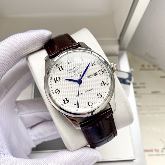 20240408 White shell 450, Gold shell 470, Steel strip+20. 【 Classic Upgrade Elegant Hot Selling 】 Longines Men's Watch Fully Automatic Mechanical Movement Mineral Reinforced Glass 316L Precision Steel Case with Genuine Leather Strap for Minimalist Style B