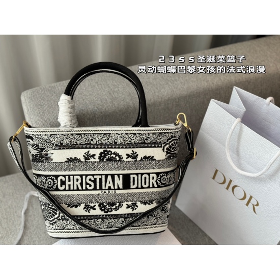 295 box size: bottom width 26, top width 40, height 22D home tote shopping bag/vegetable basket 23ss Christmas vegetable basket dynamic butterfly Paris girl's French romantic search dior tote tote
