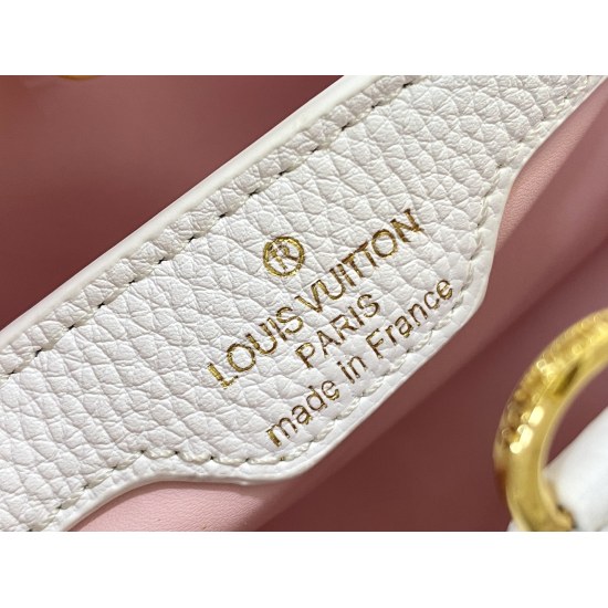 On July 10, 2023, M59468, this Capuchines BB handbag features full grain cow leather to shape the small size of the Capuchines collection, paired with LV letters, iconic side rings, and Monogram floral flip. Detailed features 27 x 18 x 9 cm (length x heig