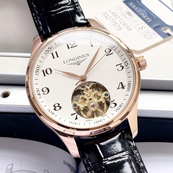 20240417 White Shell 550, Rose Gold 570. New Famous Craftsman Flywheel Classic Hot selling Style [Fashionable Style Elegant temperament] Longines Men's Watch Fully Automatic Mechanical Movement Mineral Reinforced Glass 316L Precision Steel Case Leather Ba