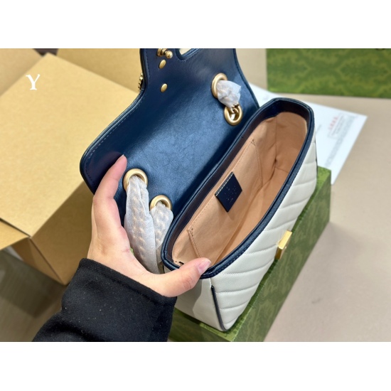 2023.10.03 210 with folding box aircraft box size: 22 * 13cmGG marmont 22cm white blue series ‼️ Good quality, high cost-effectiveness, Gucci cowhide quality ✔️