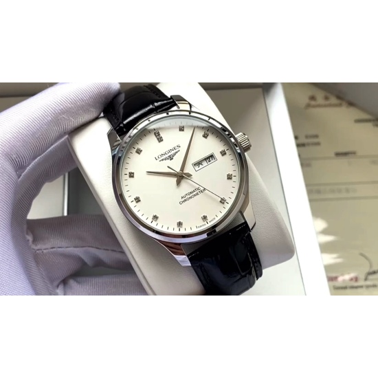 20240408 420. 【 Special Recommendation: Classic Hot Selling 】 Longines Men's Watch Fully Automatic Mechanical Movement Mineral Reinforced Glass 316L Precision Steel Case with Genuine Leather Strap for Business and Leisure Elegance Size: Diameter 40mm Thic