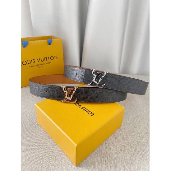 2024/03/06 P170 LV: Original single quality black cross patterned cowhide top layer combined with earthy yellow collection pattern calf leather top layer, paired with letter engraved high-quality steel buckle 4.0cm