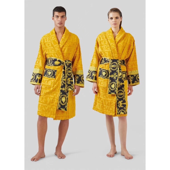 2024.01.22 Versace Pure Cotton Yellow Bathrobe Material: Imported Egyptian Cotton Yarn Cut Velvet Jacquard