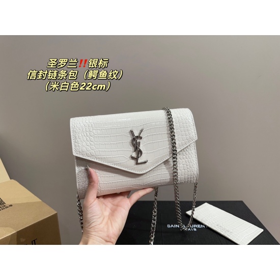 2023.10.18 Crocodile pattern P210 full set packaging ⚠️ Size 22.14 Saint Laurent Envelope Chain Bag (Silver Label) Can't Refuse Superb Elegance, High Sense, and Collection of Beauty Must Be Paid in