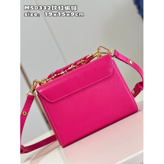 20231125 P1070 [Exclusive Real Shot M50332 Rose Red Knitted Chain] M21719 This Epi grain leather version Twist small handbag presents a bold and soft color style, with a detachable leather braided chain for a fashionable feel. It is paired with LV Twist t