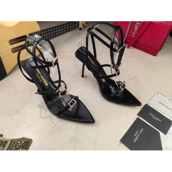 20240403 270 [Saint Laurent] Saint Laurent, Slim Heel Sandals 2023 Early Spring Counter synchronized with the latest models, YSL, rhinestone buckle decoration, classic and beautiful masterpiece counter, the hottest spring and summer collection, combining 