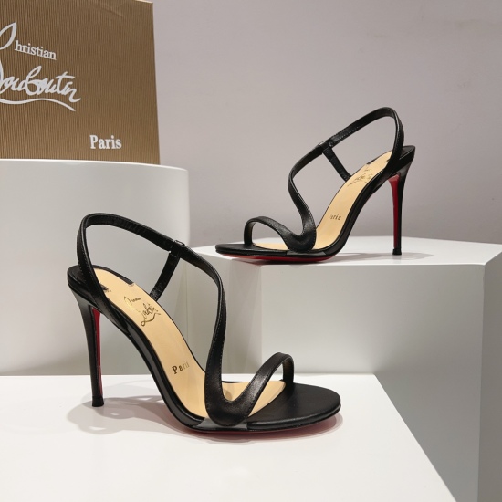 2024.01.17 P330 Christian Louboutin | 2023s Original Made Heavy Industry CL Classic lRlZA Women's High Heel Sandals~ ❤ Upper: Unique curved design, lacquered leather emits charming luster, suede rhinestone inlay, slender high heels elongate the visual pro