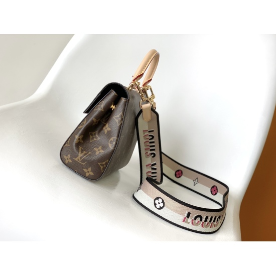 20231126 p570 M46055 Top of the line Cluny Mini Handbag features Monogram canvas, paired with Louis Vuitton's iconic Torn handle and leather keycase, aiming to win the favor of brand enthusiasts. The brand logo fabric shoulder strap can be easily removed 