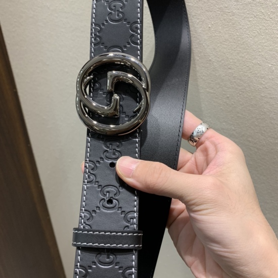 GUCCI Luxury Men's Double G Buckle Classic Printed Belt Belt Belt Belt with Pure Copper Buckle Hardware Matching New Width 4.0cm