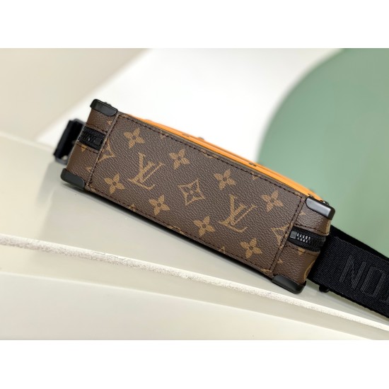 20231126 p680, M46689 This Handle Soft Trunk handbag is made of Monogram Macassar coated canvas, with a sharp leather cut horizontal trim and top handle. The reinforced corners and rivets of the metal parts present a matte finish, while the Louis Vuitton 