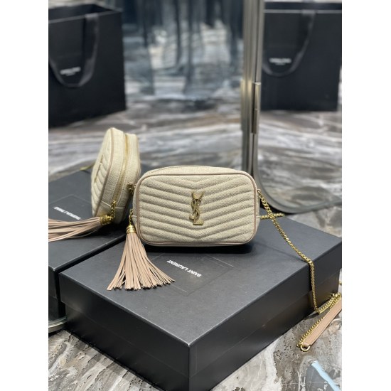 20231128 Batch: 580 ꫛꫀꪝ_ Apricot colored cotton and linen camera bag, customized cotton and linen material paired with imported Italian calf leather! Very exquisite! Paired with fashionable tassel pendants! Full leather inside and outside, with card slots