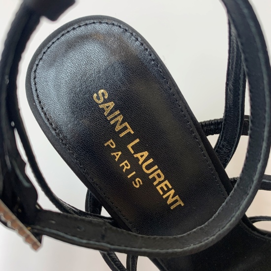 20240326 SAINT LAUREN * Letter Buckle High Heel Sandals. Turn into a goddess in seconds, super versatile. Customized imported silk upper with sheepskin foot pads. Imported genuine leather outsole. Heel height of 10cm. Size: 35-39 (40 customized without re