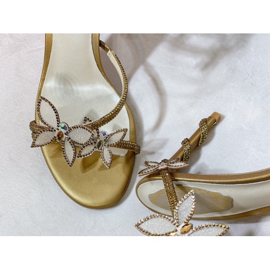 2023.12.19 P400 Top Edition R ᴇ ɴ ᴇ C ᴀᴏᴠ ɪʟʟ ᴀ | 2023 RC MARGOT series, original development, fairy butterfly snake shaped lace up crystal high heels for women's sandals, iconic spiral snake shaped lace up new version, thin gauze butterfly rhinestone inl