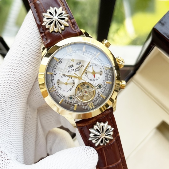 20240408 Unified 600. 【 Fashionable, generous, and elegant temperament 】 Patek Philippe Men's Watch Fully Automatic Mechanical Movement Mineral Reinforced Glass 316L Precision Steel Case Leather Strap Simple and Exquisite Business and Leisure Size: Diamet