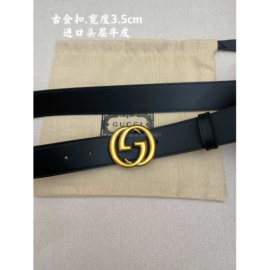 On August 7, 2023, Gucci imported the original single calf leather inner lining with a layer of cowhide Paired with high-quality antique copper buckle, customized with original leather material, with a counter width of 3.5cm