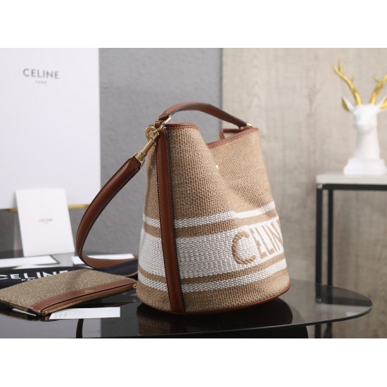 20240315 P1180 [Premium Quality All Steel Hardware] CELIN-E 23s Early Spring | BUCKET 16 Large Jacquard Stripe Fabric Cow Leather Bucket Bag New Product Sharing | Exclusive Genuine Fabric Development~Ultra fine Crafted Jacquard Fabric ✔ Embroidered Celine