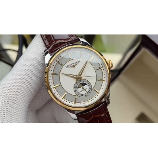 20240408 560. [Classic Retro New Upgrade] Longines Men's Watch Fully Automatic Mechanical Movement Mineral Reinforced Glass 316L Precision Steel Case with Genuine Leather Strap Simple and Fashionable Business Casual Size: 40mm diameter, 12mm thickness